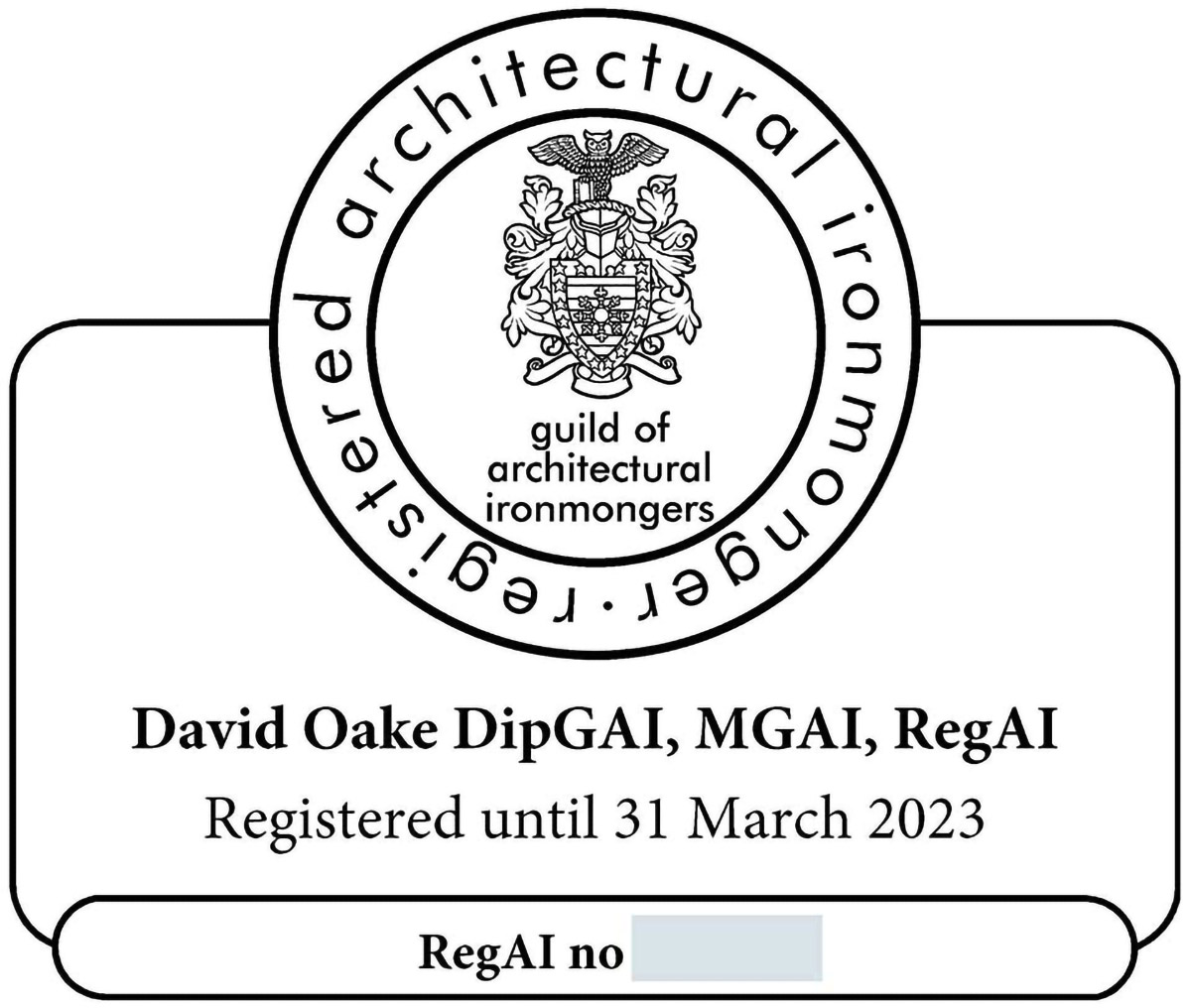 CONGRATULATIONS TO DAVID OAKE FOR BECOMING A REGISTERED ARCHITECTURAL IRONMONGER!