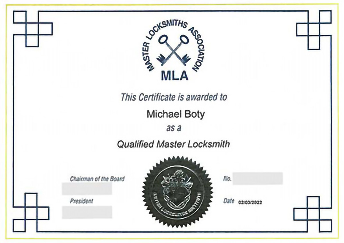CONGRATULATIONS TO MICHAEL BOTY FOR QUALIFYING AS A MASTER LOCKSMITH!